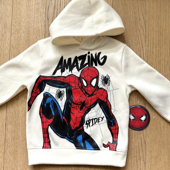 Spider-Man Fleece Hoodie Cream Toddler Boys Size 5 NWT - Picture 1 of 4